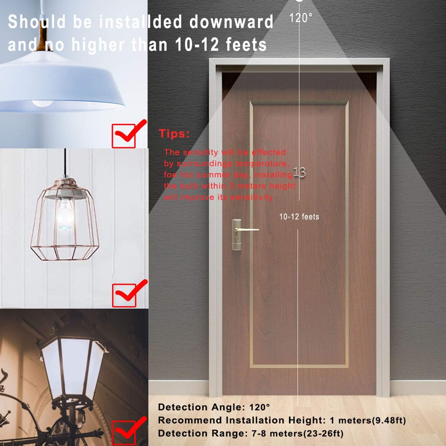 Motion Sensor Light Bulbs Outdoor 4 Packs 13W(100W Equivalent)